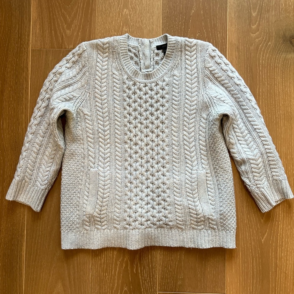 J. Crew 100% Wool Light Blue Sweater Size Medium 3/4 Sleeve